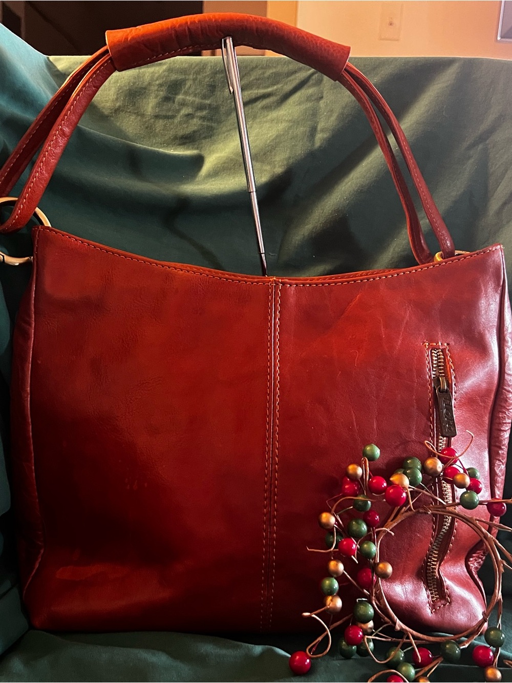 Floto Italy Cognac LEA Shoulder Bag Hobo Purse Large Tote Distressed Boho Chic